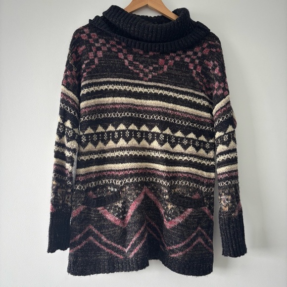 Lucky Brand Multicolor Cowl Neck Long Cozy Tunic Wool Sweater with Front Pockets - Picture 2 of 9